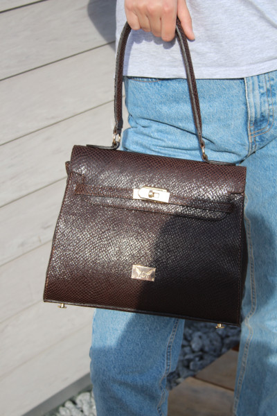 Artikelbild 1 des Artikels braune Lederhandtasche Kelly Bag in Schlangenprägung